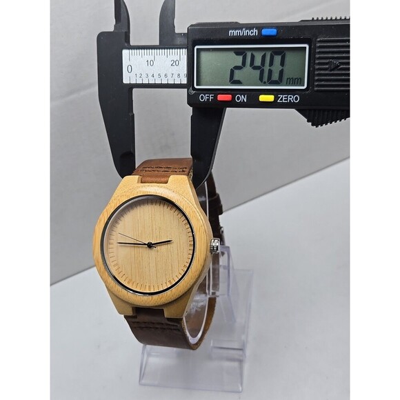 Cucol Bamboo Wooden Watch Brown Leather Strap Minimalist Quartz 45mm New Battery - Picture 5 of 11